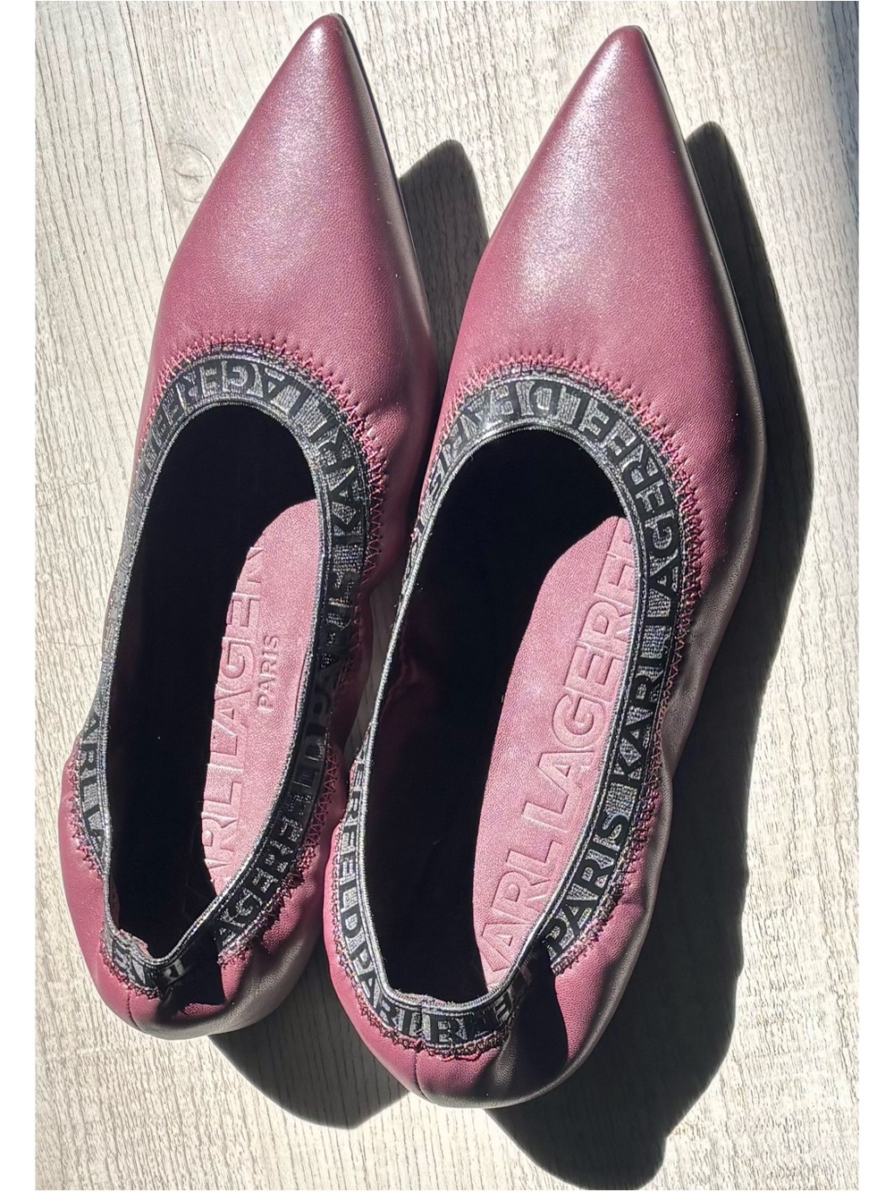 Karl Lagerfeld Women's Vinette Pointed Toe Vegan Ballet Flat with Logo-Size7